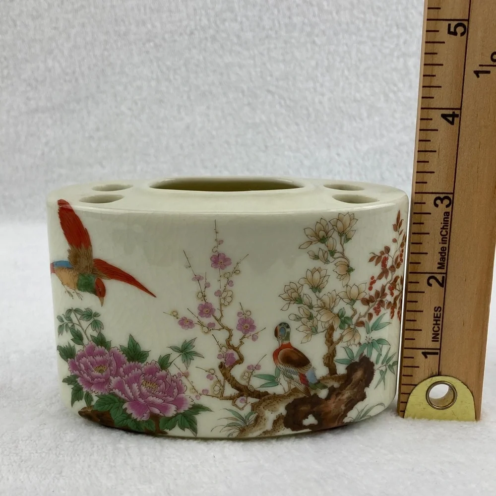 VTG Oriental Floral Toothbrush Holder 3” Japan
